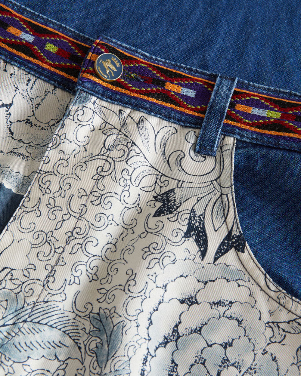 Wide Leg Crop Silk Panel Jean in Blue Comet