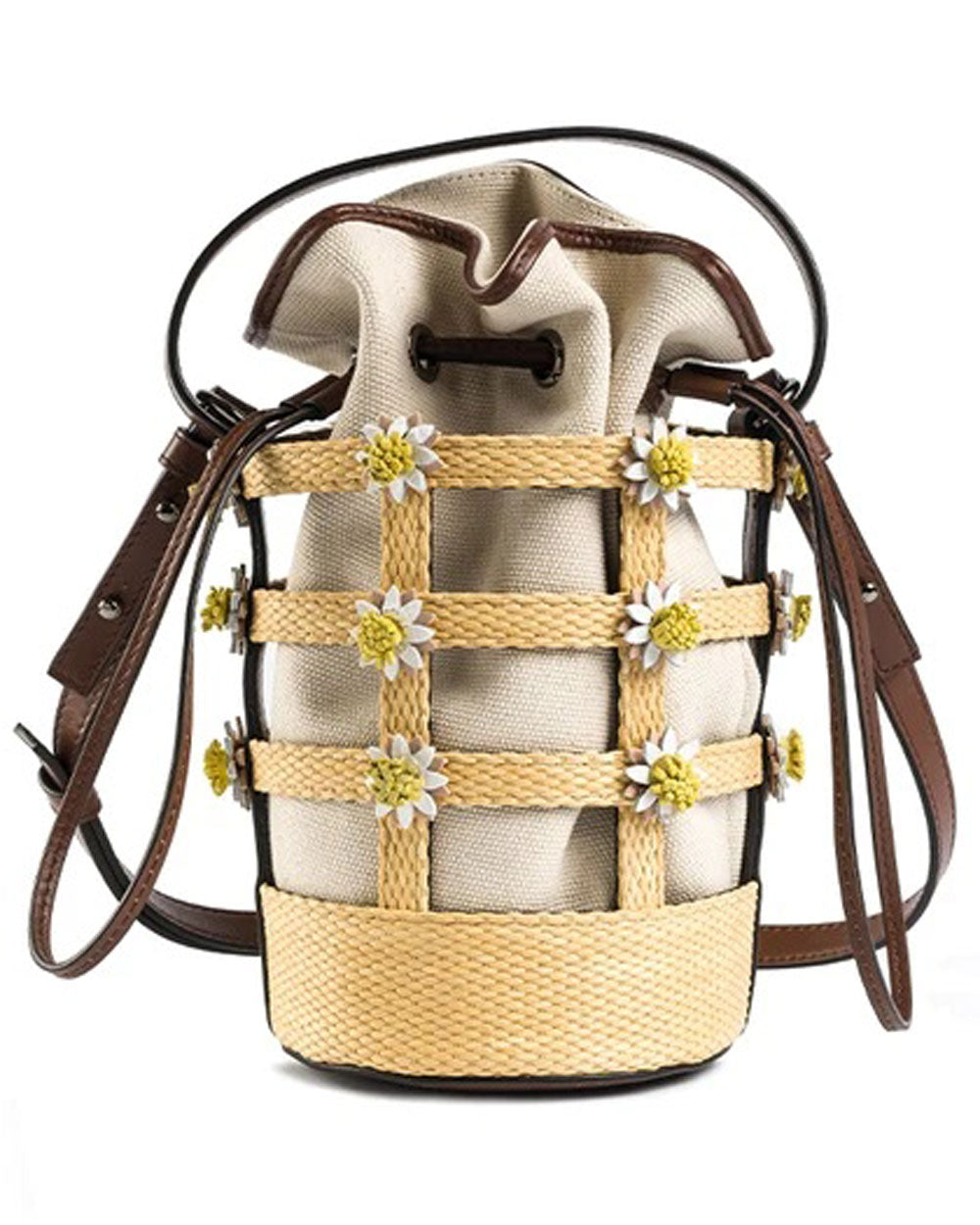 Miss Daisy Bucket Bag with Canvas Pouch in Raffia