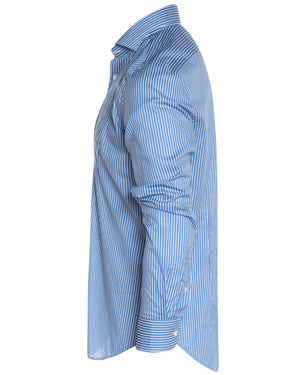 Blue and White Multi Striped Cotton Blend Sportshirt