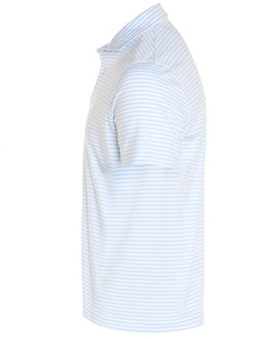 Blue and White Striped Jersey Short Sleeve Polo