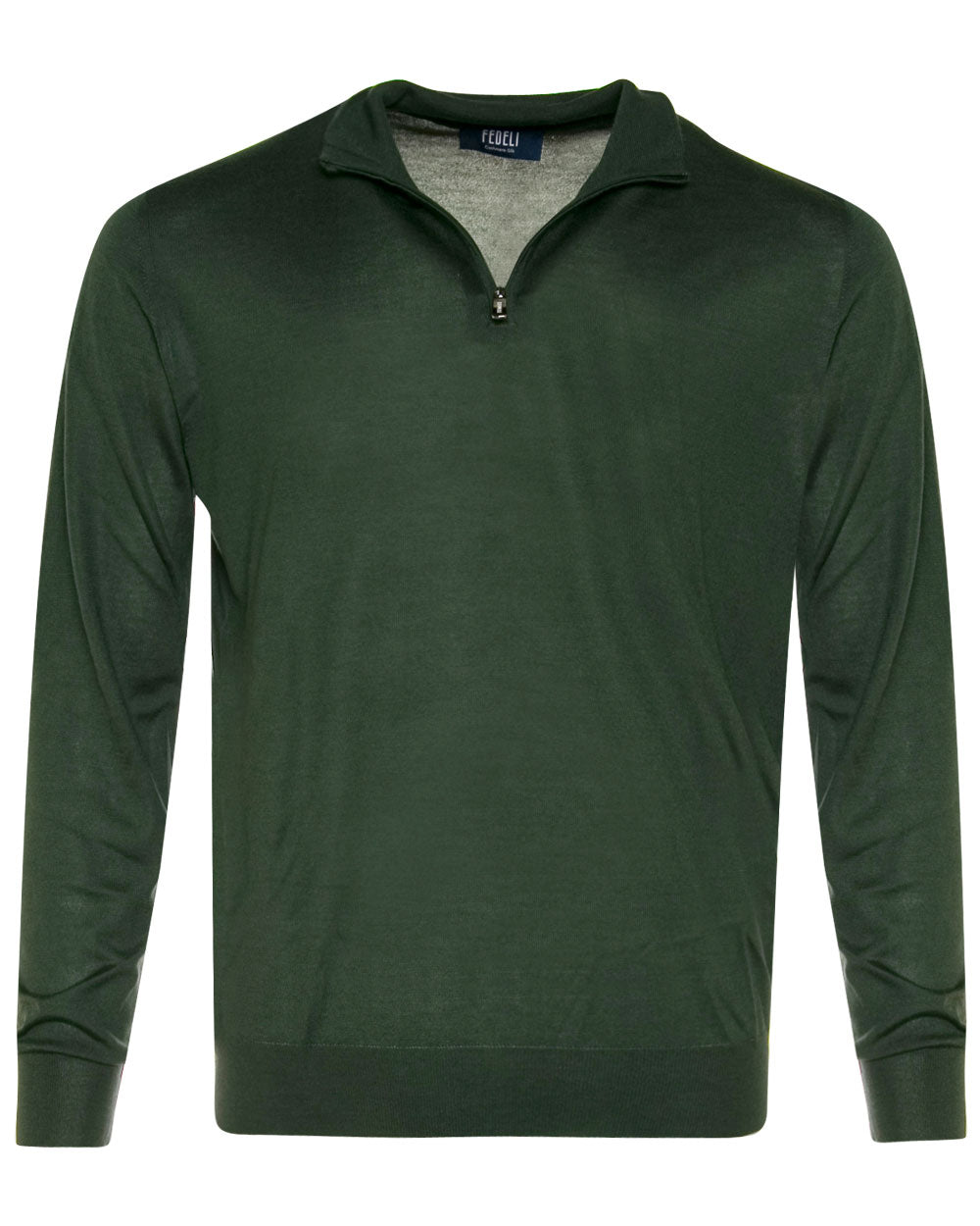 Green Cashmere Fine Gauge Quarter Zip Sweater