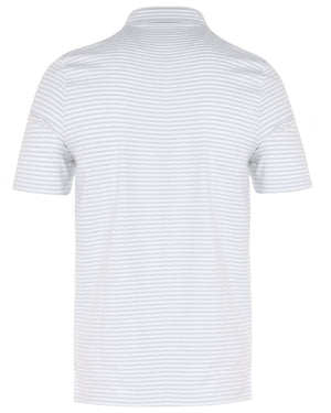 Grey and White Striped Jersey Short Sleeve Polo