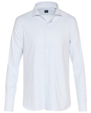 Light Blue and White Striped Stretch Cotton Blend Sportshirt