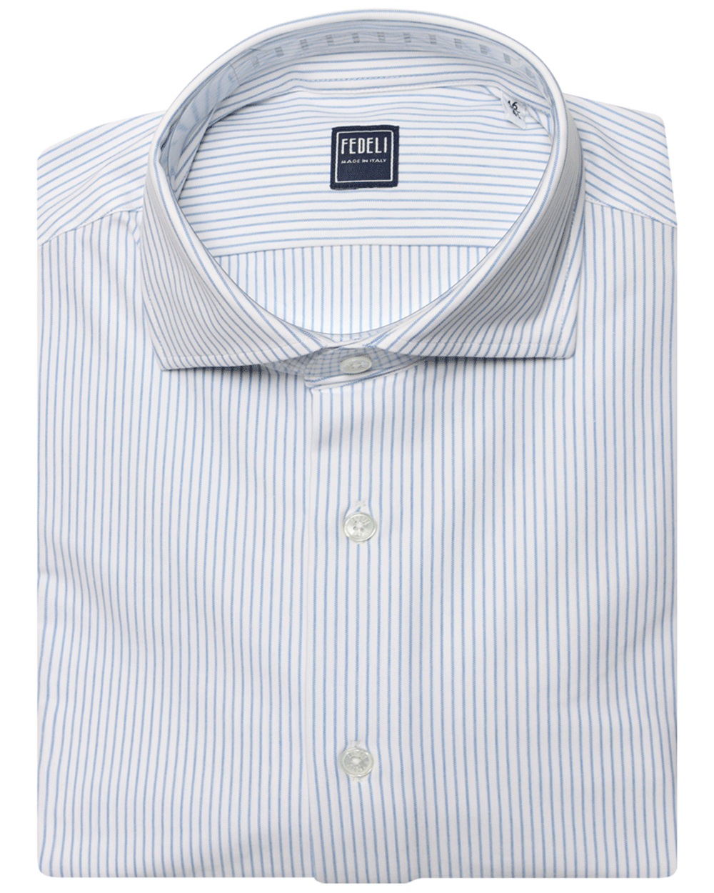 Light Blue and White Striped Stretch Cotton Blend Sportshirt