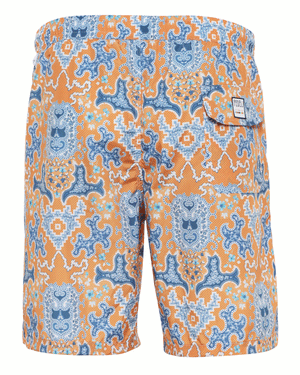 Orange and Blue Paisley Print Positano Swim Short