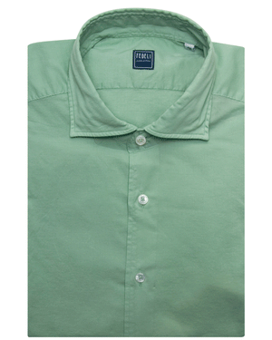 Fedeli Sage Green Solid Cotton Sportshirt 42