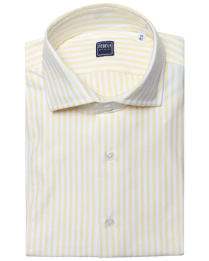 Yellow and White Striped Stretch Cotton Blend Sportshirt