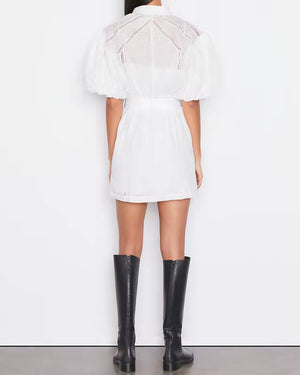 Blanc Inset Lace Puff Sleeve Dress