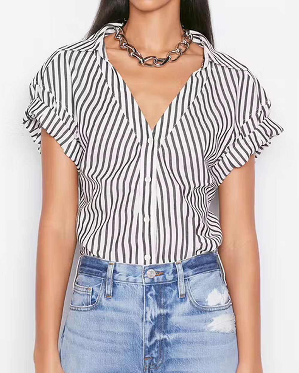 Noir Multi Button Down Rolled Sleeve Top
