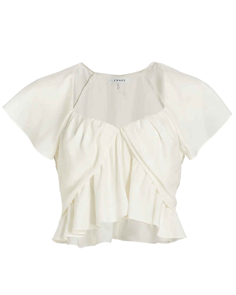 Off White Shirred Flounce Top