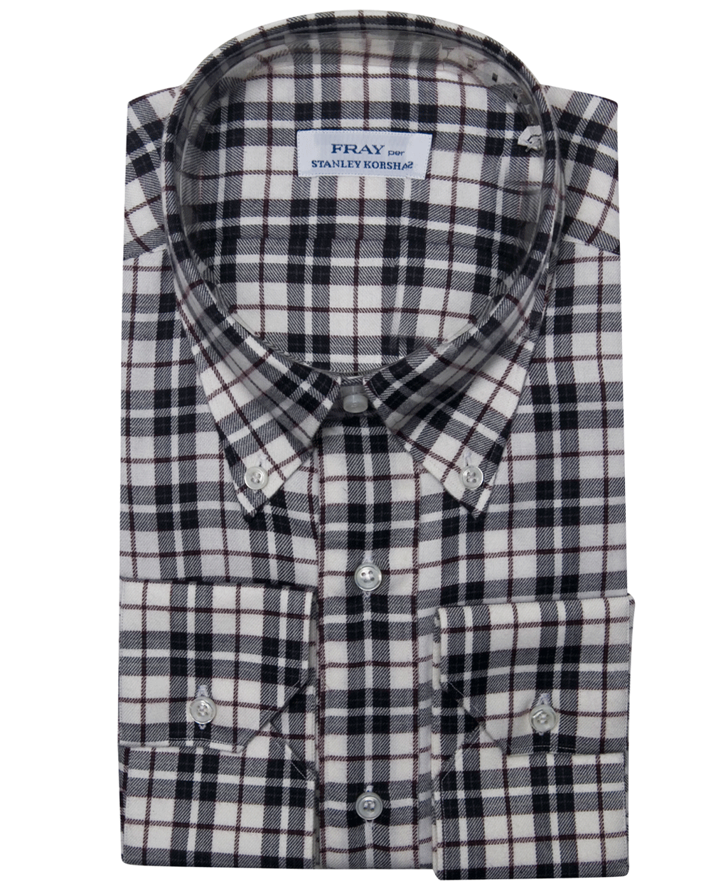 Black and Ivory Plaid Cotton and Cashmere Sportshirt