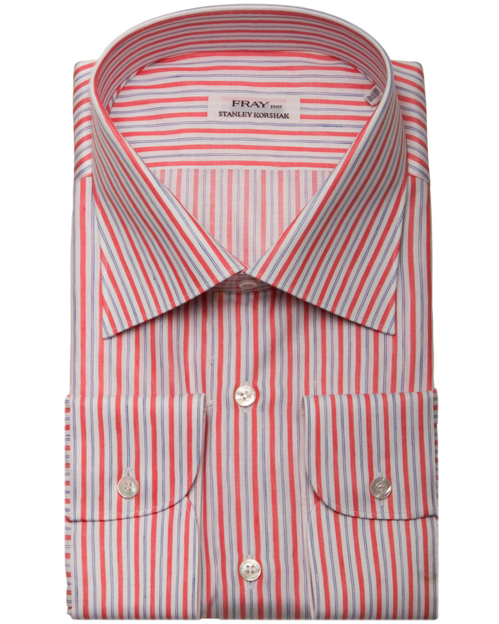 Coral and White Stripe Byron Dress Shirt