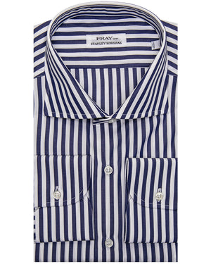 Navy Blue Striped Dress Shirt