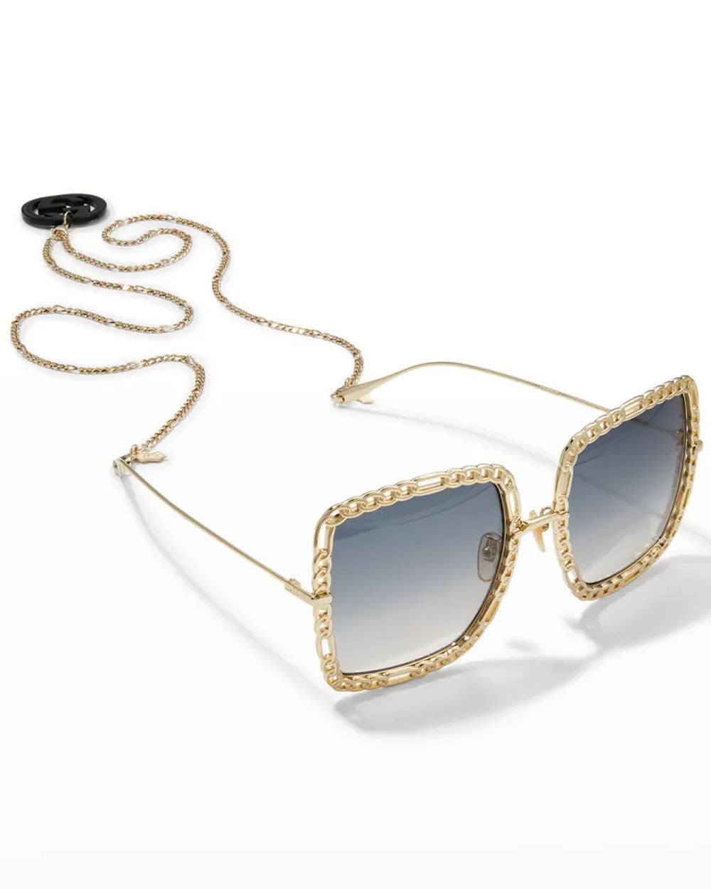 Square Metal Sunglasses w/ Chain Strap