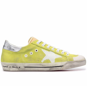 Lime Silver and White Distressed Low Top Sneaker