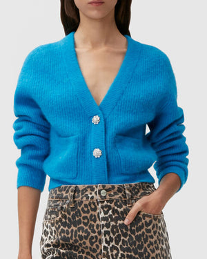 Cloisonne Wool Knit Embellished Button Cardigan