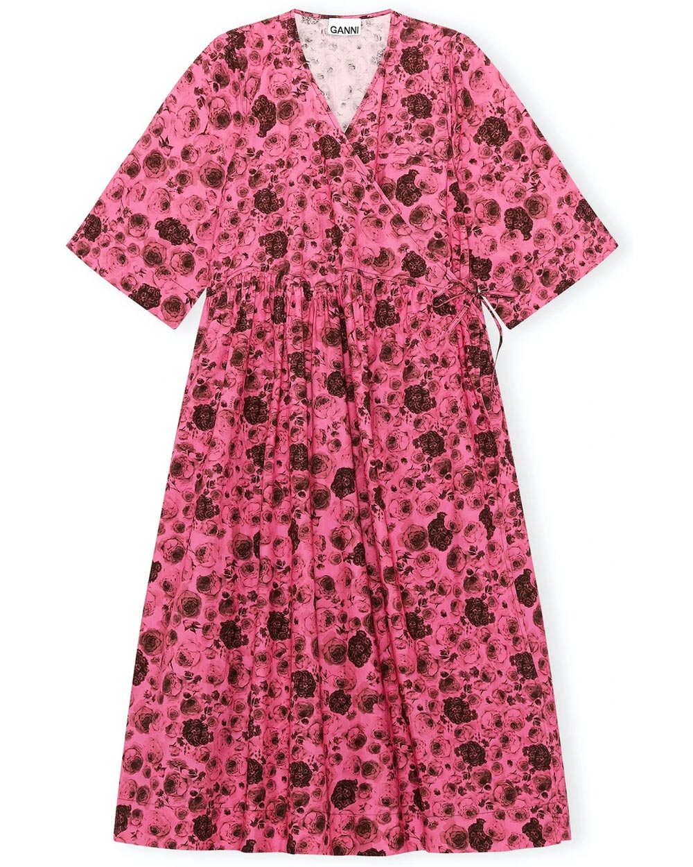 Shock Pink Floral Print Poplin Midi Dress