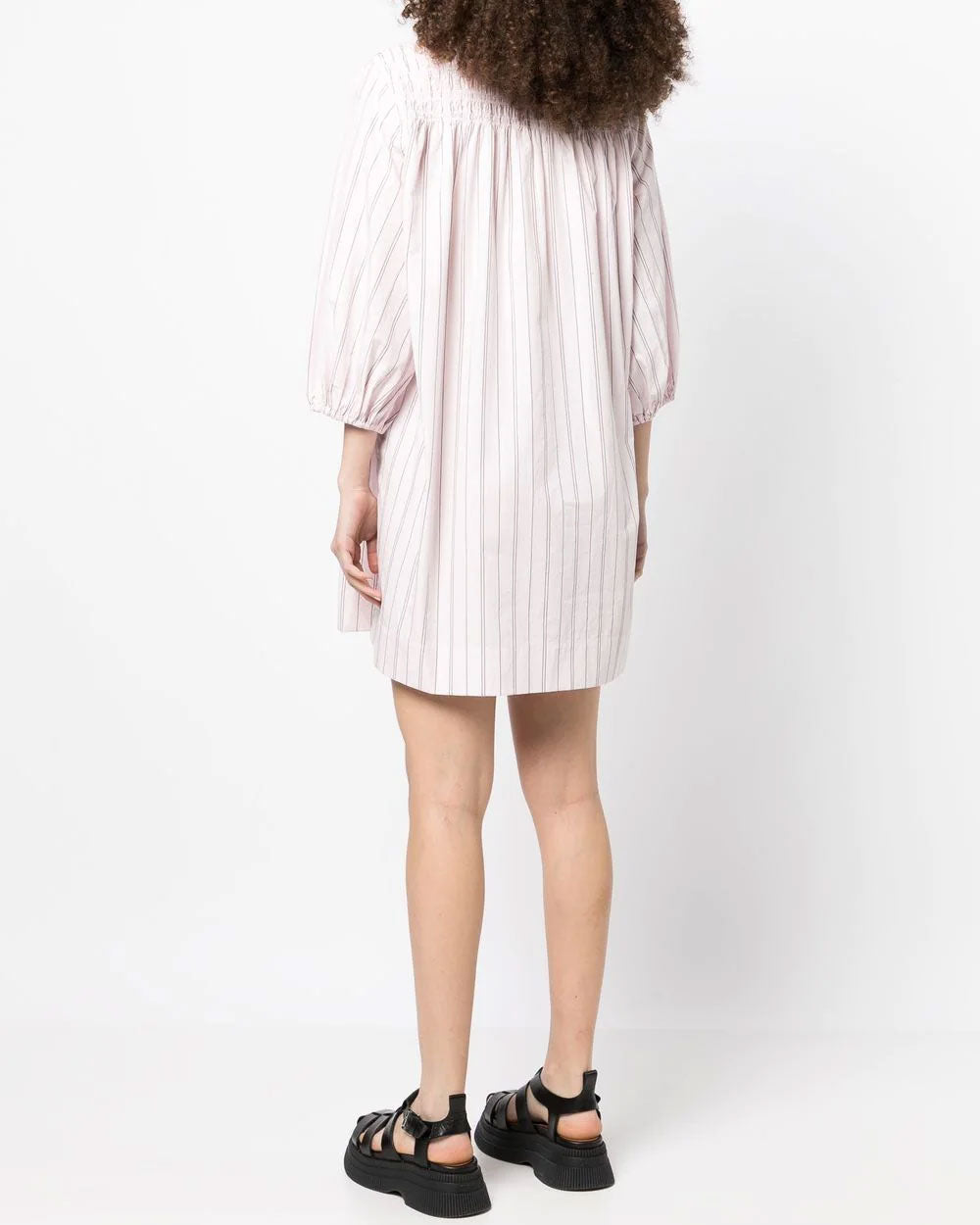 Shrinking Violet Stripe Cotton V Neck Mini Dress