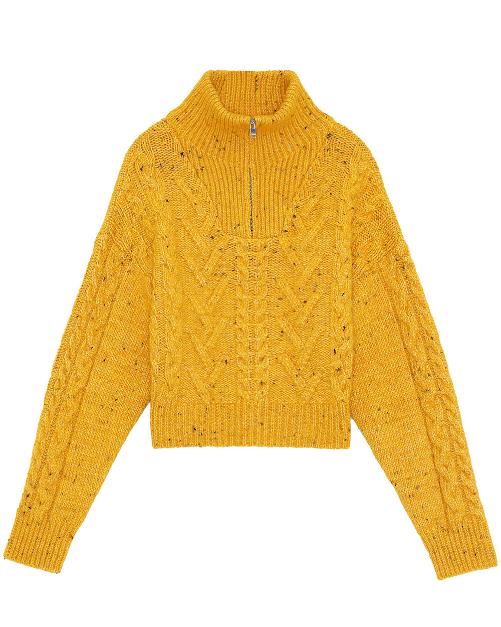 Yellow Spectra Cable Knit Quarter Zip Pullover