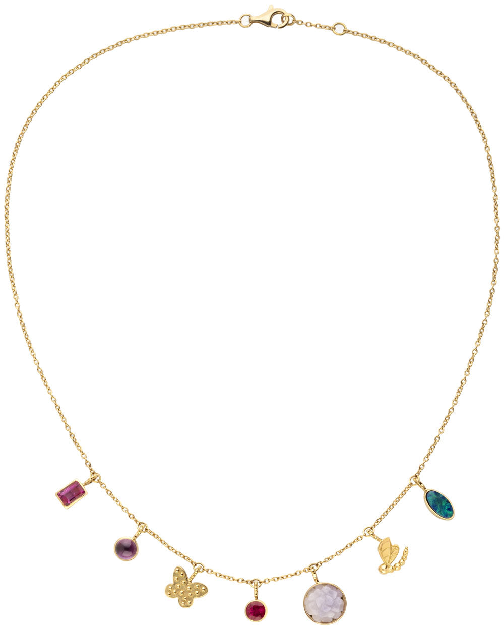 18k Yellow Gold Multicolor Fringe Necklace