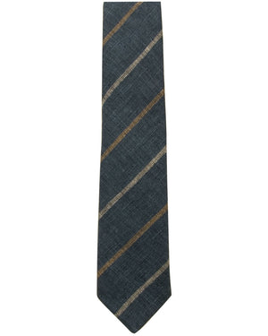 Blue and Beige Stripe Linen Melange Tie