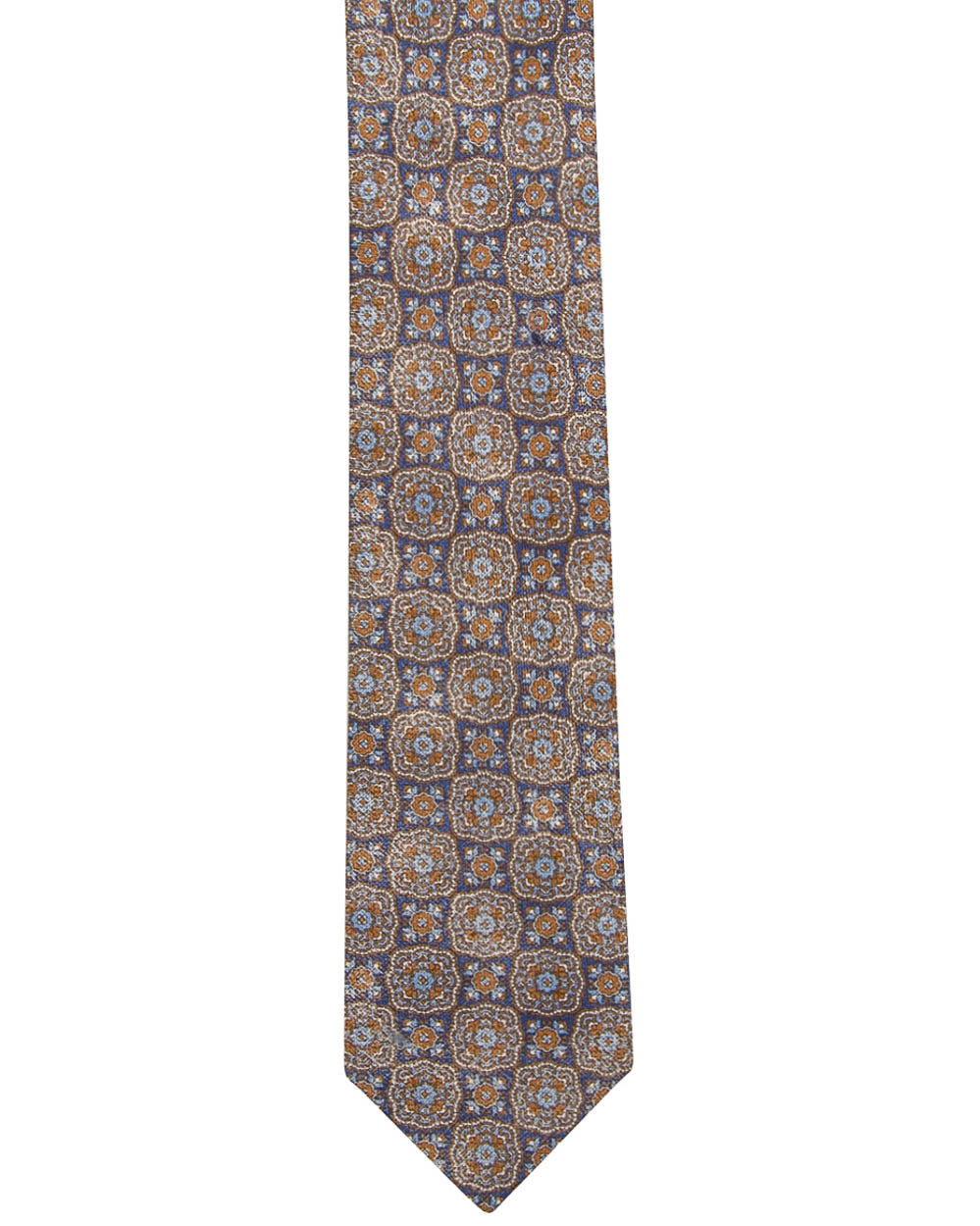 Blue with Burnt Orange and Sky Blue Medallion Tie