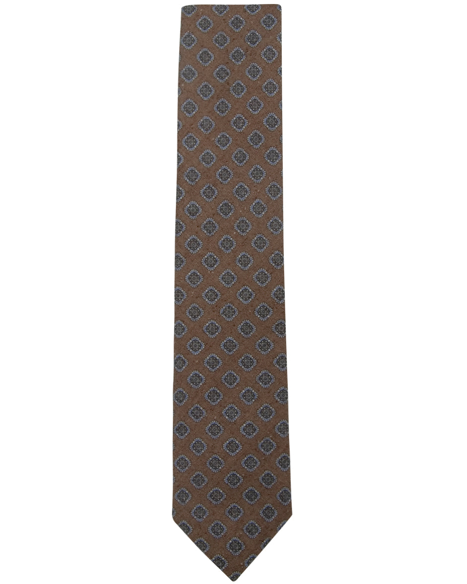 Brown and Blue Medallion Tie