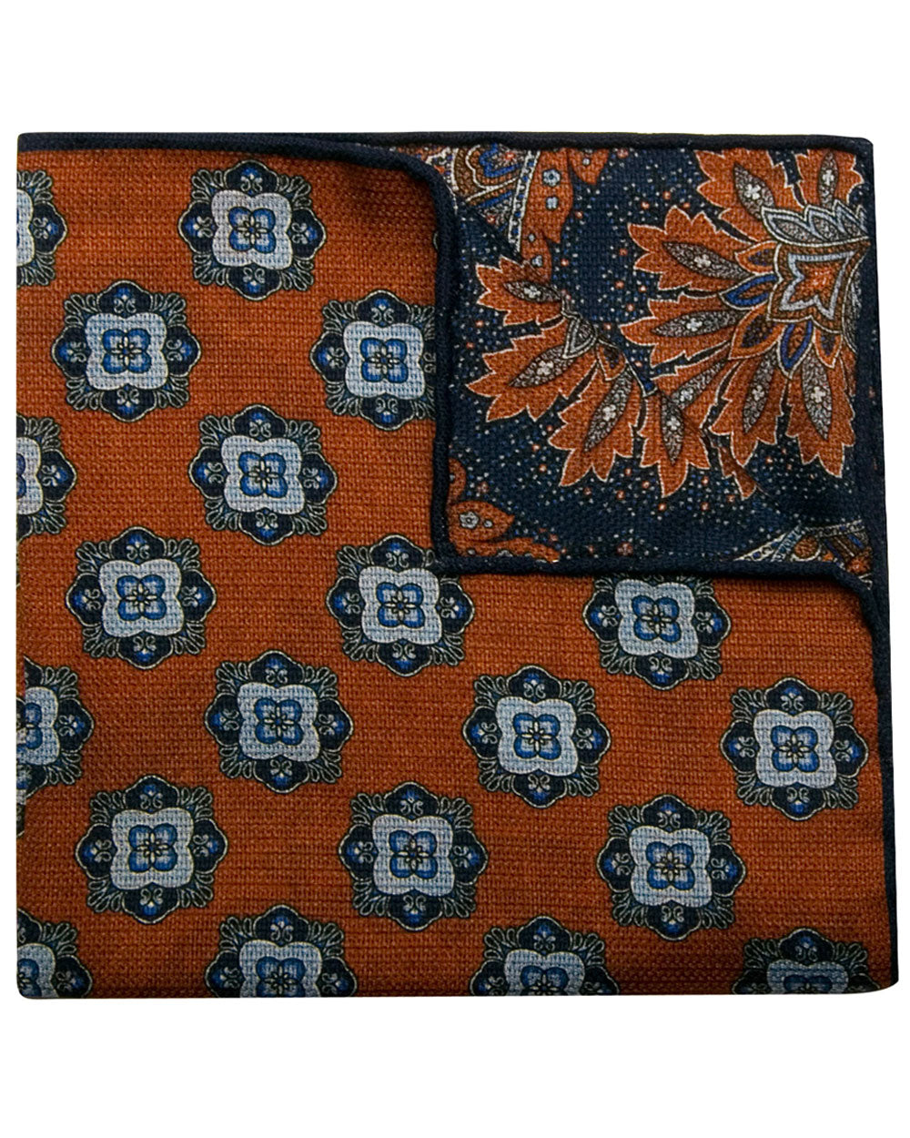 Brown and Blue Reversible Pocket Square
