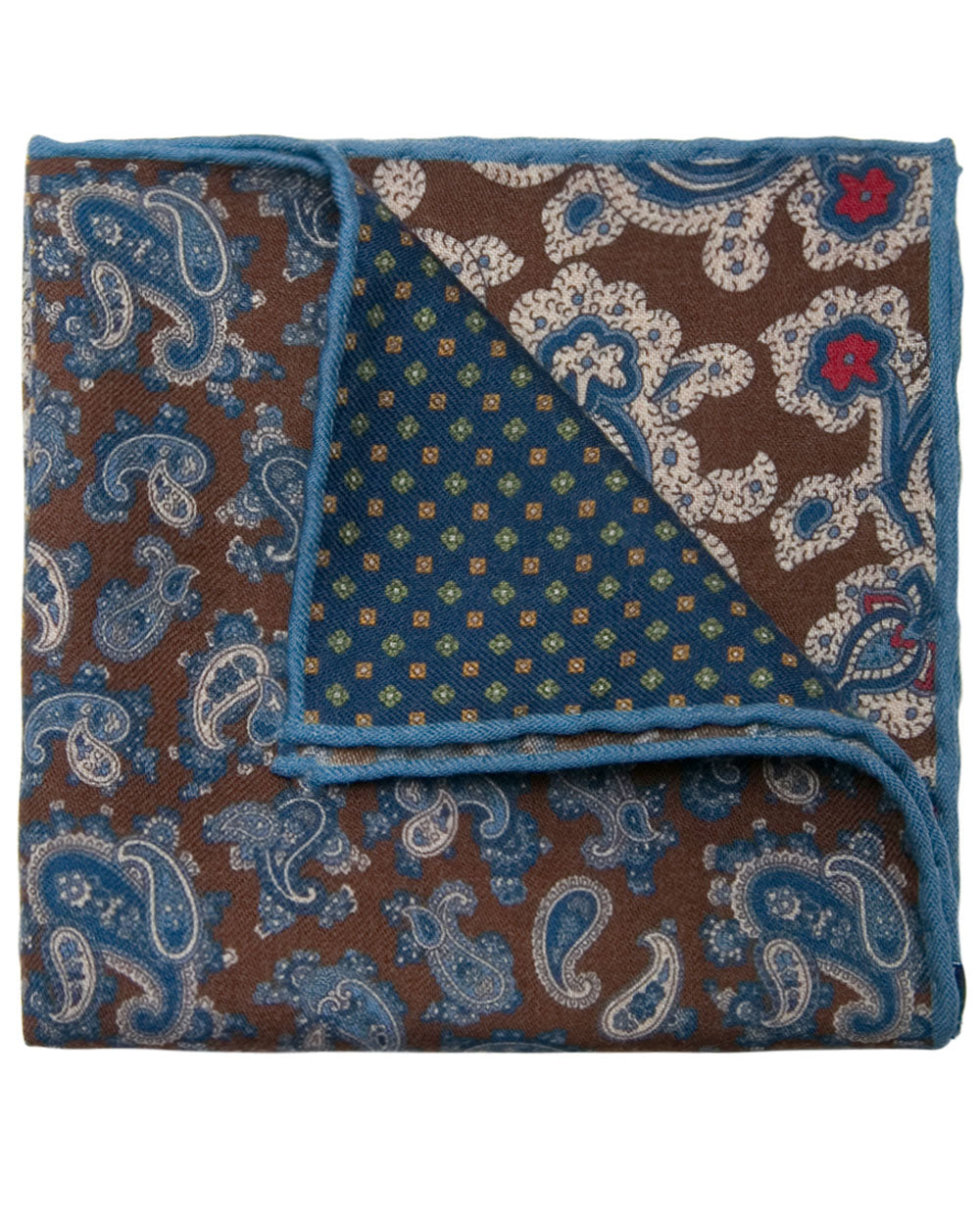 Brown and Blue Wool Melange Neat Pocket Square