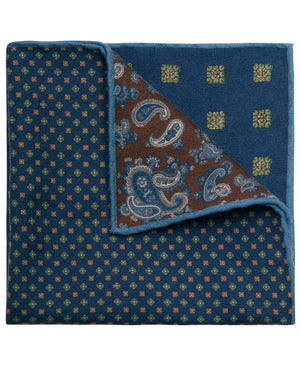 Brown and Blue Wool Melange Neat Pocket Square