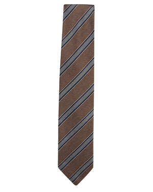Brown and Grey Striped Silk Tie