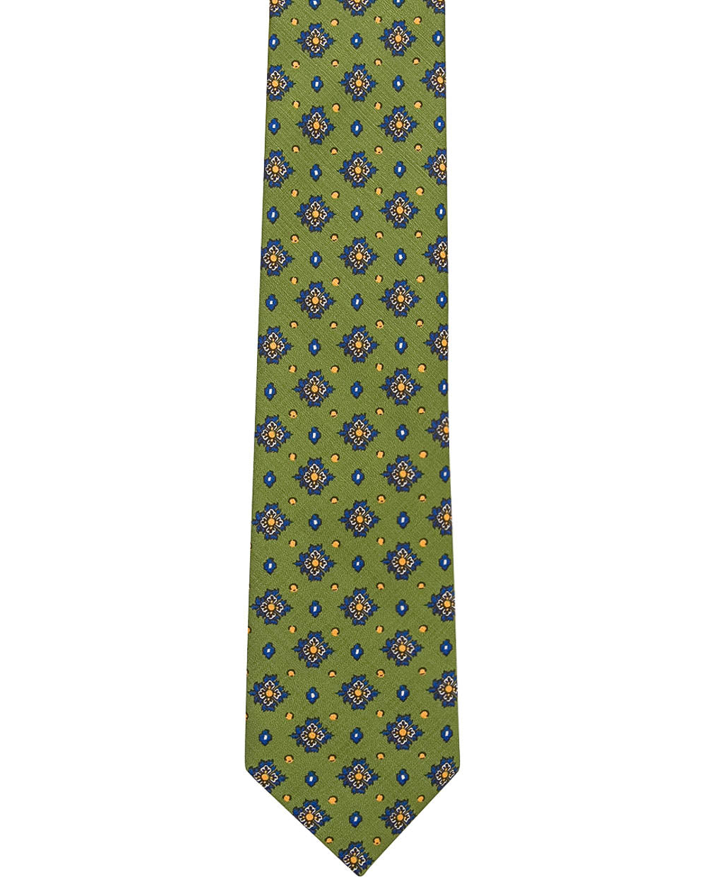 Emerald Dark Blue and Yellow Floral Tie