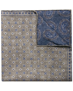 Grey and Blue Paisley Reversible Pocket Square