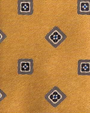 Gold with Navy and Sky Blue Geometric Tie
