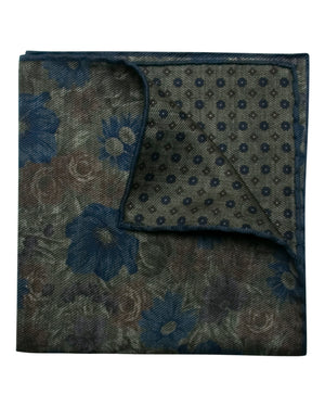 Gray and Blue Silk Blend Floral Pocket Square