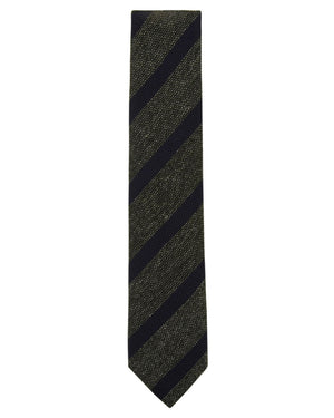 Green and Navy Silk and Linen Striped Tie