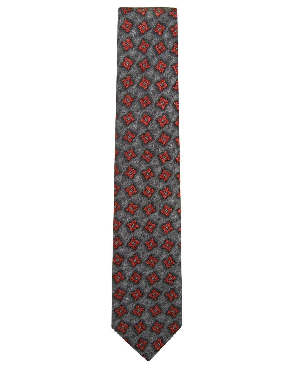 Grey and Rust Silk and Wool Medallion Tie