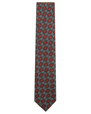 Grey and Rust Silk and Wool Medallion Tie