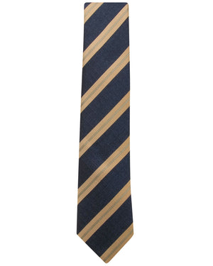 Navy and Beige Stripe Silk Tie