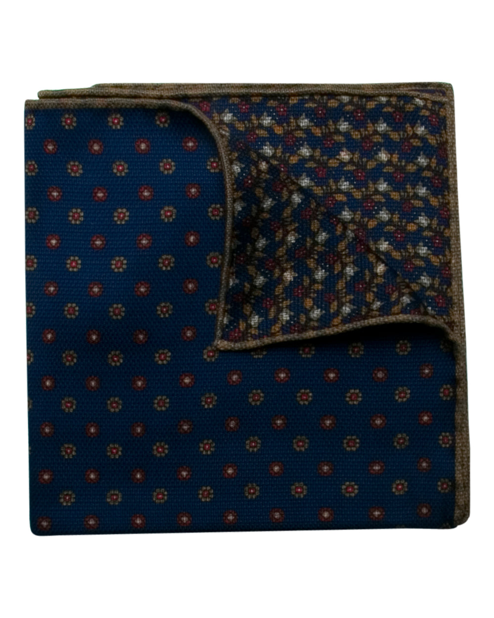 Navy Beige and Red Silk Garza Neat Pocket Square