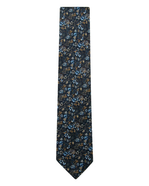 Navy Brown and Blue Floral Tie