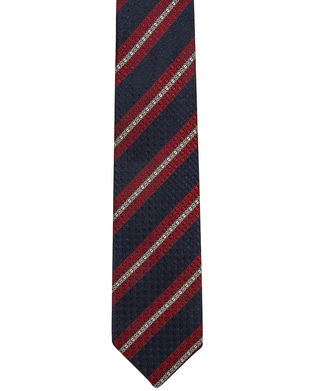 Navy Red and Ivory Stripe Tie