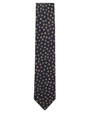 Navy and Beige Silk Dotted Tie
