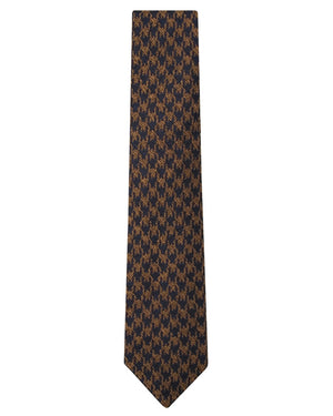 Navy and Brown Silk and Cotton Geometric Tie
