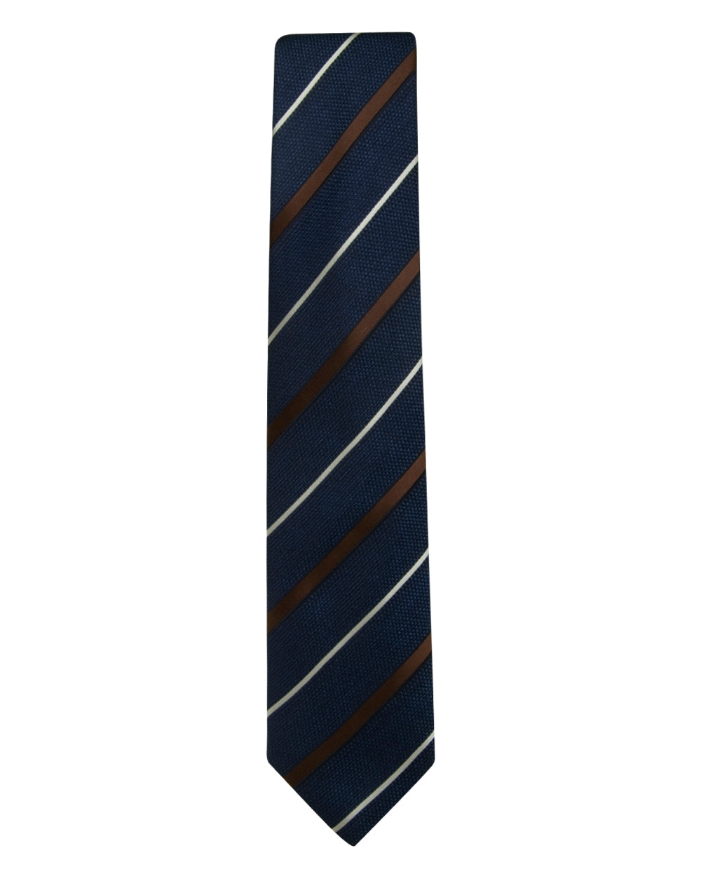 Navy, Brown, and White Stripe Tie
