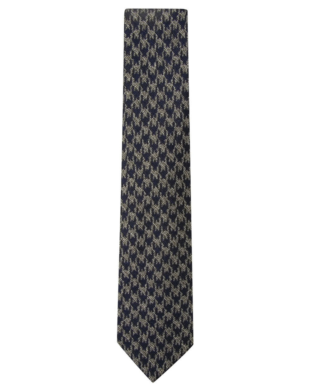 Navy and Grey Silk and Cotton Geometric Tie