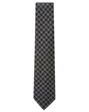 Navy and Grey Silk and Cotton Geometric Tie