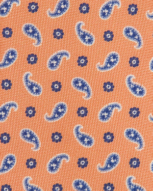 Orange with Dark Blue Paisley Floral Tie