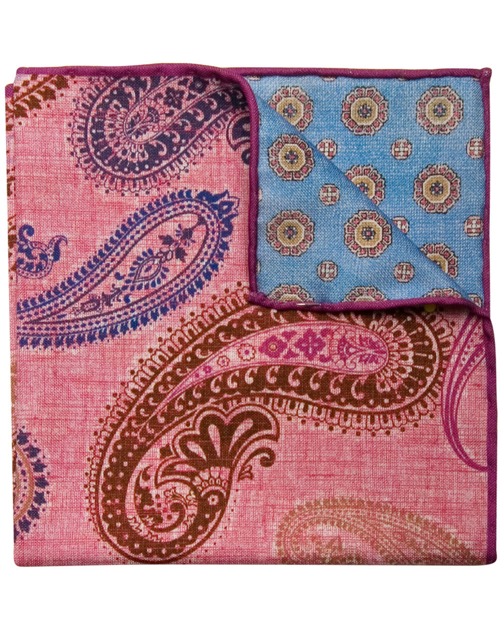 Pink and Light Blue Paisley Reversible Pocket Square