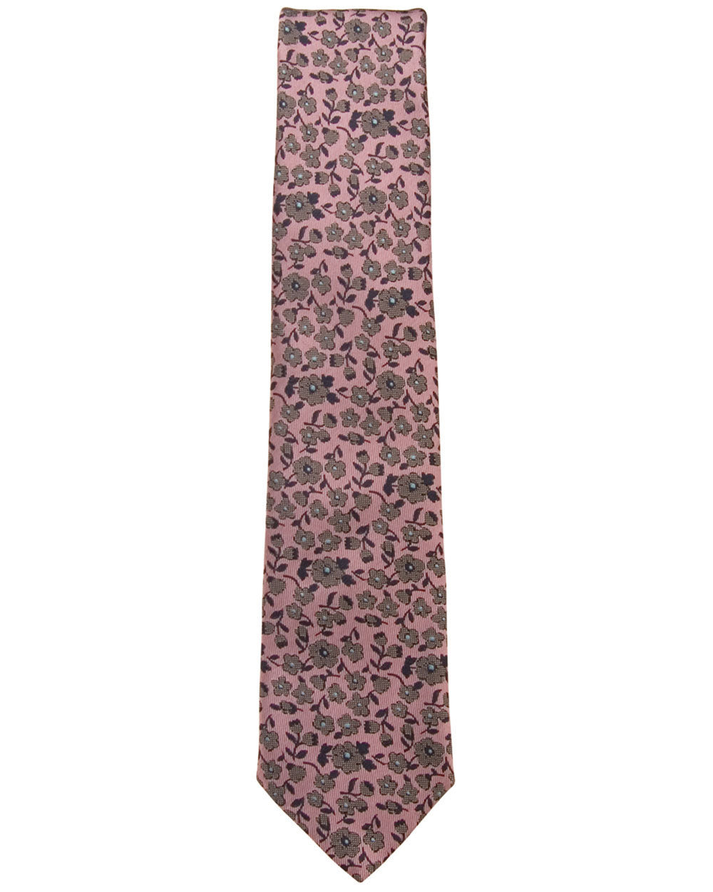 Pink and Grey Floral Silk Tie
